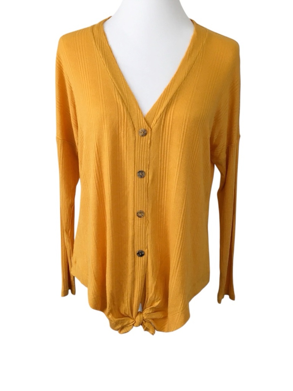 Gianni Bini Ribbed Knit Tie Hem Top with Button Placket